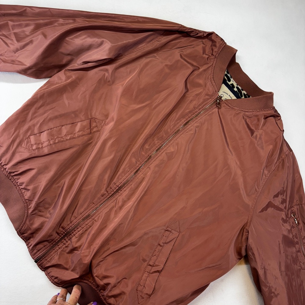 Ci Sono Womens 3X Brown Bomber Jacket Leopard Lined‎ Zip Up Casual Coat